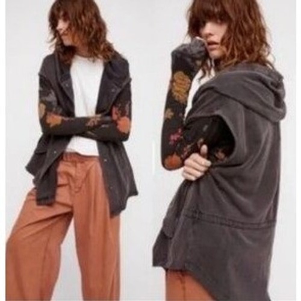 Free People M Just Like That Hooded Cardigan Jacket Sweater Oversized Boho Edgy - Picture 2 of 14